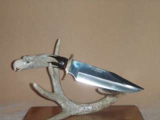DEER ANTLER HANDLE BOWIE KNIFE CARVED 3D EAGLE HEAD  