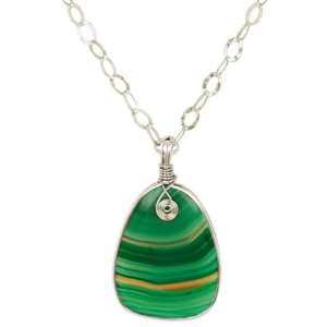    Green Pendant on Sterling Silver Figaro Chain Necklace 28 Jewelry