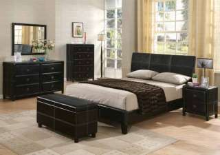 4pc Bedroom Set Furniture Black Queen Size Vinyl Danielle Collection 