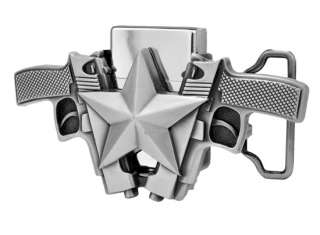Double Pistol STAR Removable Lighter Belt Buckle Guns Weapons  