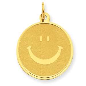  14k Gold Solid Polished Smiley Face Pendant Jewelry