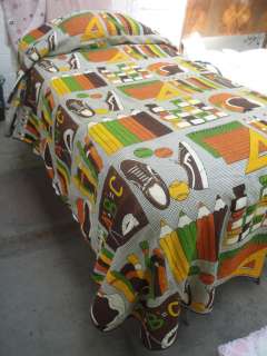    Theme w/ crayons & football helmet Bedspread in Autumn color  