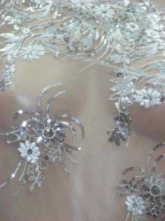 Discount White,Sequined Fabric for Bridal Dress Gowns Material per 