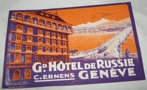 Vintage Grand Hotel de Russie Geneve Luggage Label  
