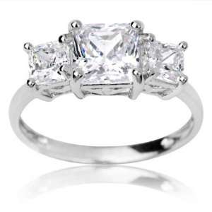    10k White Gold and Square Cut Cubic Zirconia Trio Ring 6.0 Jewelry