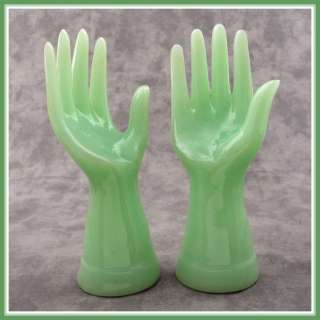 JADEITE GREEN GLASS MANNEQUIN JEWELRY RING DISPLAY HANDS  
