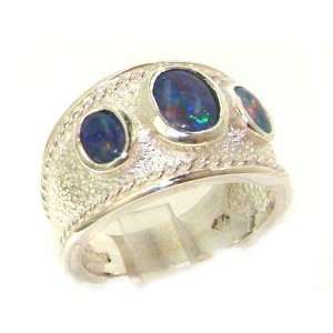 Luxury Sterling Silver Womens Turkish Style Wide Opal Eternity Ring 