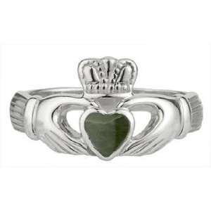  Sterling Silver & Connemara Marble Claddagh Ring (6 