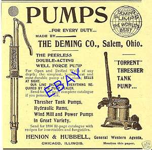 1897 DEMING WATER WELL PUMP AD HENION HUBBELL SALEM OH  