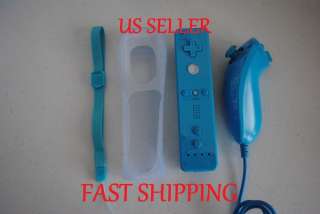   Wii Blue Nunchuck and Remote Controller + Case Set For WII New  
