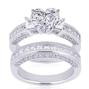  2.45 Ct Heart Shaped 3 Stone Diamond Engagement Wedding Rings 