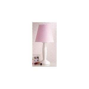 Light White Round Wooden Table Lamp with Daisy Polka Barrel Shade by 